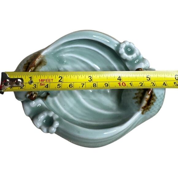 Chinese Craftsmen Art Deco Modern Sage Brown Trinket Dish Koi Carp Fishes - Picture 4 of 4